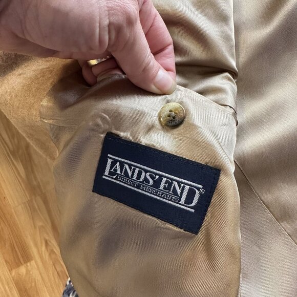 Mens Tan Lambswool Blazer Vtg Lands End XL Jacket 2 Button Lined 42R Camel Hair - Picture 7 of 10